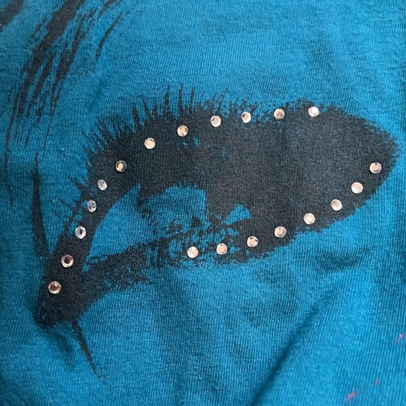 Rare Vintage Urban Behavior top XS. Teal , hot pink paint , crystal rhinestones - Picture 4 of 5